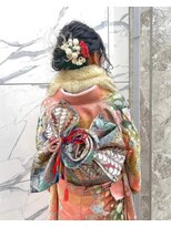 【#わだむすび】振袖着付け　成人式黒髪シニヨンアレンジ２