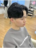 【ニュアンスフェザーパーマ】センターパートコンマバングメンズ