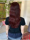 20代30代◎顔周りカット×上品ウェーブ×チェリーレッド