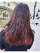 ワッカ(wacca)&nbsp;ロング　インナーカラー　ブリーチ　レッド