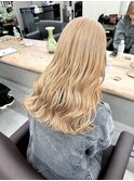 7480ブロンドハイライトグラデーション波巻きハイトーンカラー