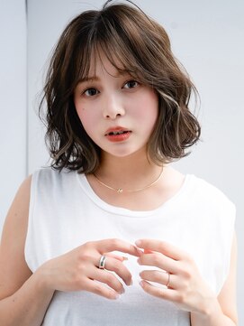 エインアンリー 表参道(AIN.ANLY.) ◯ワンレンボブルフ黒髪ネビージュ小顔ぱっつん前髪ウルフパーマ