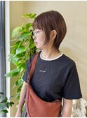 愛され大人ミニボブ20代30代40代 透け感カラー春カラー前髪あり