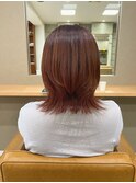 オレンジベージュにくびれ外ハネ/顔周りレイヤー 里見美穂