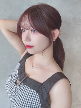 おくれ毛顔周りレイヤーチェリーブラウン美髪ロング_ba468001