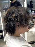 渋谷サーフカールメンズボブウルフカット波巻きスパイラルパーマ