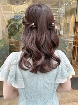 ミモザワークス ヘアアレンジ ハーフツインアレンジ/お呼ばれヘアアレンジ/ミディアム/ロング