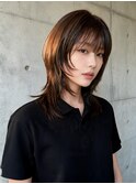 アンブレラカラー外ハネボブウルフボブグラデーションカラー50代