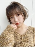 ワンカールショートボブ_ハイライトカラーオリーブカラー_27368