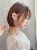 say.田代ベージュボブ細めハイライト丸顔レイヤーカット縮毛矯正