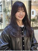 韓国風レイヤーカット レイヤーロング ラベンダーグレージュ