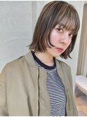 レイヤーボブ ボブウルフ 外はねボブ ハイライト イルミナカラー