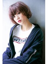 イグレックビス(igrek bis) IGREKBISジグザグバング×ブルージュ×3Dカラー×ミニマムボブ