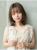 オリーブアッシュ/大人かわいいレイヤーボブ/シースルーバング