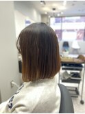 切りっぱなしボブ/前下がりボブ/オリーブベージュ【北千住】