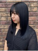 シースルーバング ストレート ブルーブラック 髪質改善