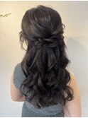 ハーフアップ　巻き　参列ヘアセット　カール　ルーズヘア