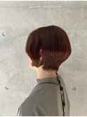 骨格補正カット レッドブラウン ショートボブ 小顔カット