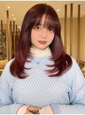 レイヤーカット／ワインレッド／グラデーションカラー
