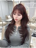 小顔 ロング レイヤーカット ハッシュカット ブルーブラック