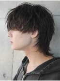 メンズウルフ波巻きツイストスパイラルMIXツーブロックパーマ