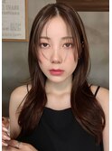 前髪なしレイヤーカットセミロング