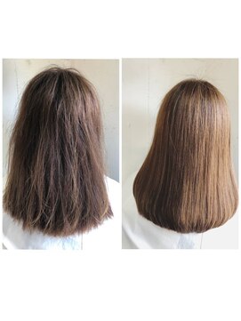 チェルシー 表参道 髪質改善と酸熱トリートメントで縮毛矯正と同じ様に癖が伸びる