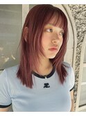レイヤーミディアムピンクベージュ前髪ありブリーチあり