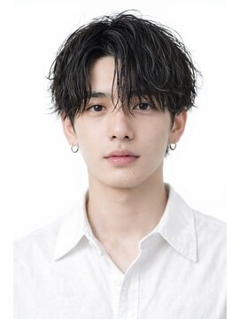 オグジュアリー 表参道(aux.) 束感黒髪ナチュラル人気流行フェザーパーマ韓国風