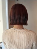 ボブ×顔まわりレイヤー×レッドカラー