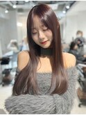 ブリーチなし!艶感ピンクベージュ小顔ルーズくびれミディ
