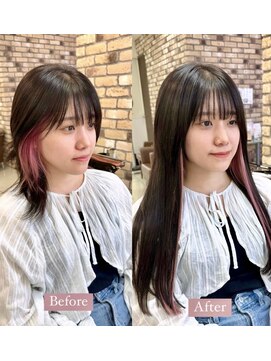 スタイル 横浜(STYLE) カラー＋エクステ８０本インナーピンク/長さだし/ロングエクステ