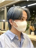 ミルクティーベージュダブルカラー韓国風メンズセンターパート