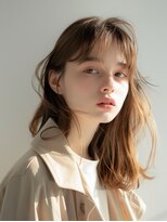 フレーム 博多店(FRAME)&nbsp;ブリーチ無し透明感ナチュラルベージュ×くびれミディアム