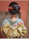 成人式振袖着付け、タイトリボンヘアセット
