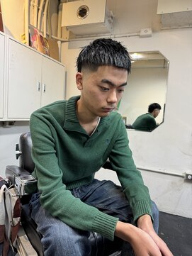 メリケンバーバーショップ フクオカ(MERICAN BARBERSHOP FUK) べリーショートダークアッシュニュアンスパーマ韓国マッシュ