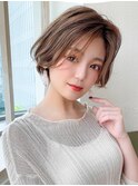 大人かわいい/ショートボブ/小顔ショート/艶カラー/20代30代40代