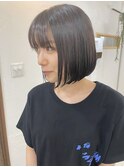 黒髪ボブ 前下がりボブ 切りっぱなしボブ 縮毛矯正 銀座髪質改善