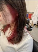 チェリーレッド×セクションカラー大人可愛い韓国レイヤー
