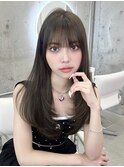 韓国レイヤーカット/暗めオリーブグレージュ/バングカット上野