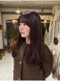 チェリーブラウンカラー 顔まわりレイヤー ロングヘア