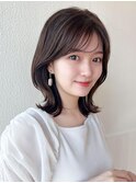 シャギーレイヤーロング韓国ワンホンヘアシースルーぱっつん前髪