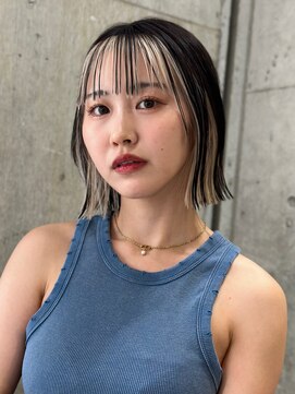 サンク 原宿 表参道(cinq) インナーカラーボブミルクティーベージュフェイスフレーミング