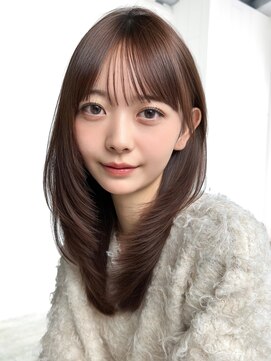 アルバム 銀座(ALBUM GINZA) ロング顔周りレイヤー韓国ヘアココアベージュ_F31280