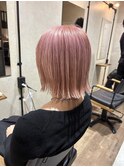 春カラー　ピンクベージュ　外ハネボブ