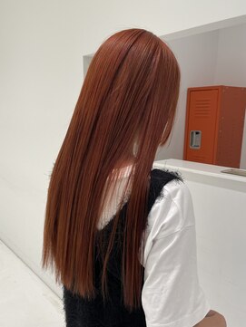 ハイブ 金沢(Hive) オレンジブラウンストレートロングぷつっとカット20代