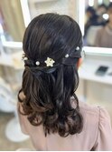 結婚式 二次会 お呼ばれ ハーフアップ×パールアクセサリー