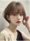 ショートヘアマッシュショート薄め前髪ベージュカラー薄め前髪☆