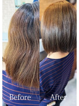 アークスヘアー べージュアッシュ前下がりストレート大人ボブリップライン