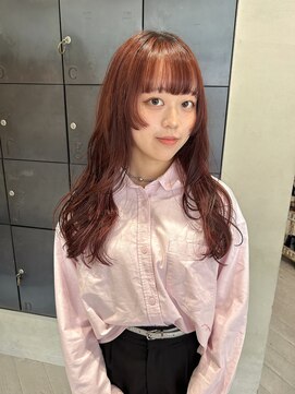 ヘアー アイス ルーチェ(HAIR ICI LUCE) ブリーチなしダブルカラー チェリーレッド ロングウルフ 山中